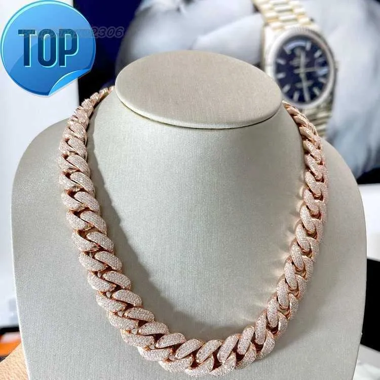 AAA GEMS Silver Necklace 18mm 20mm Silver/10K/14K/18K Gold Moissanite 4 Rows Prong Iced Out VVS Miami Cuban Link Chain Chain