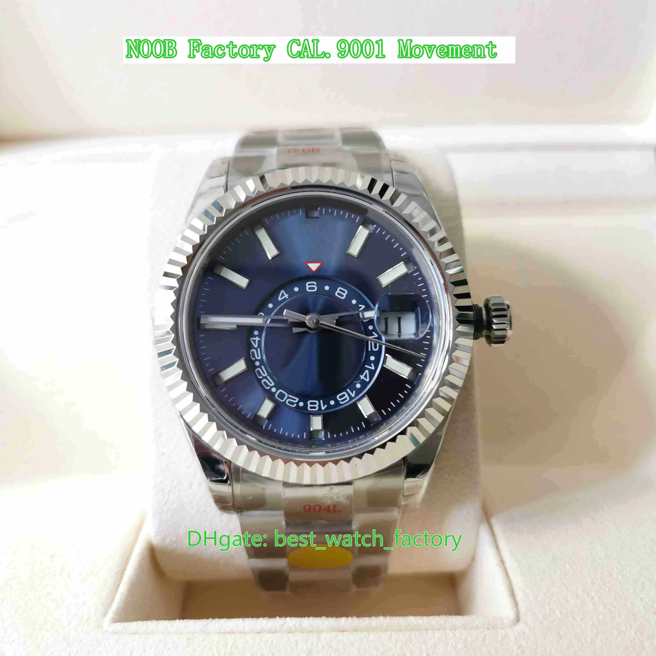 DHgate NOOBF Factory Mens Watch Super Quality 42mm Sky Dweller 326934 GMT Month Red Dot Workin LumiNova Watches 904L Steel CAL.9001 Movement Automatic Men s Wristwatches Watches