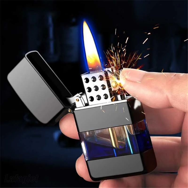 Metal Gasoline Lighter with Transparent Oil Tank and Retro Grinding Wheel  for Cigarette Use from Dhgate Lighters