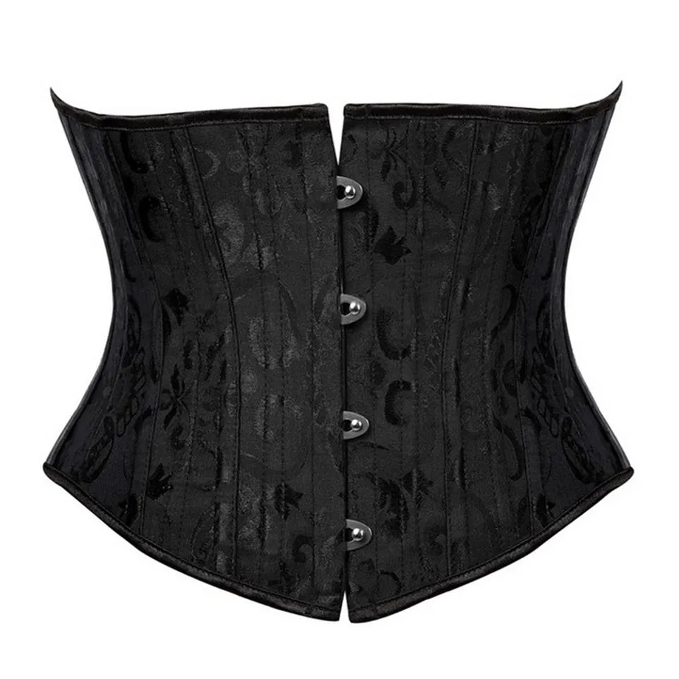 Kort torso 24 stålbenad korsett midja tränare kropp shaper brocade jaquard underbust korsett kvinnor bantningsrem svart vit xs-3x224s