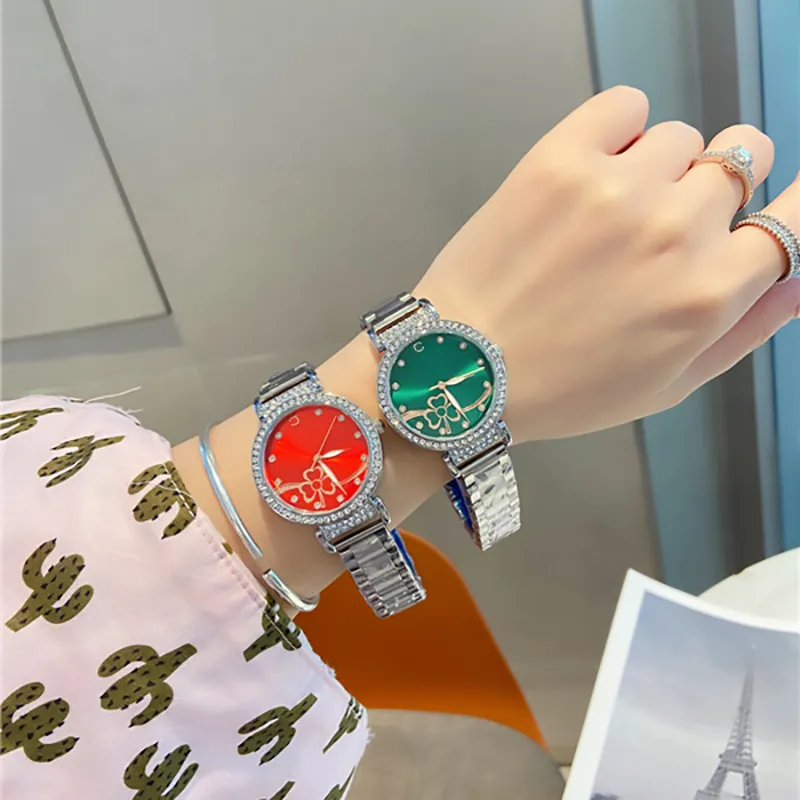 Fashion Full Brand Wrist Watch Women Ladies Crystal Flower Style Luxury With Logo Steel Metal Band Quartz Clock CH96