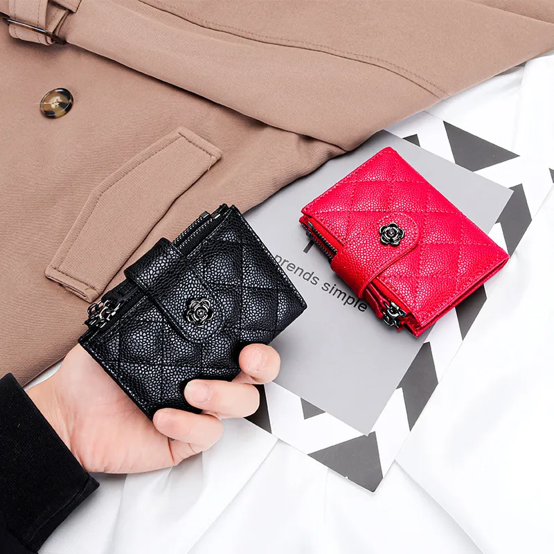 Fashion Women's Wallet Caviar Leather Bifold Small Luxury Quilted Design Wallet Multifunctional Compact Card Holders Coin Purses