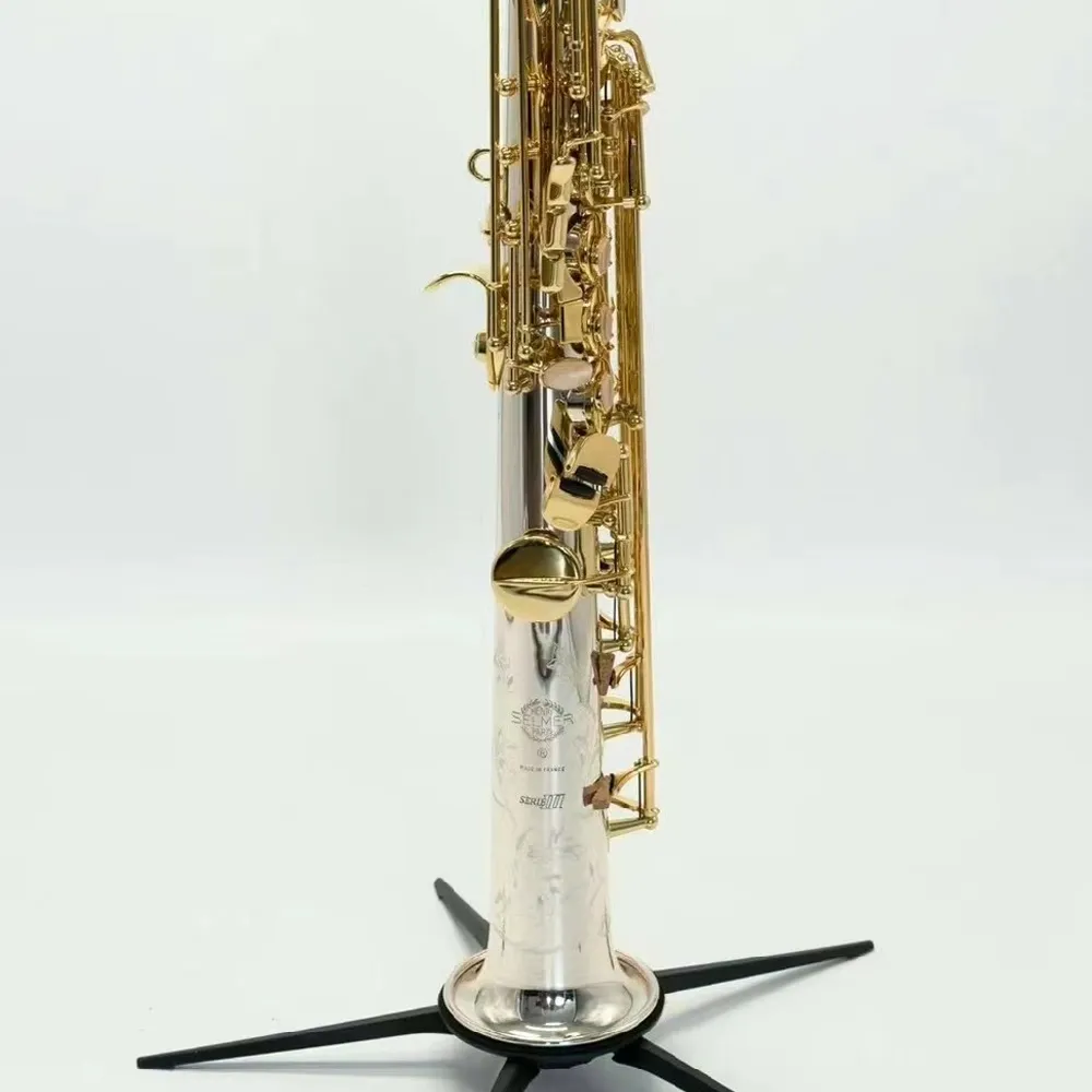 Ny ankomst 803 B-platt nickelpläterad mässing Silver Straight Pipe Soprano Saxophone Jazz Instrument med fodral