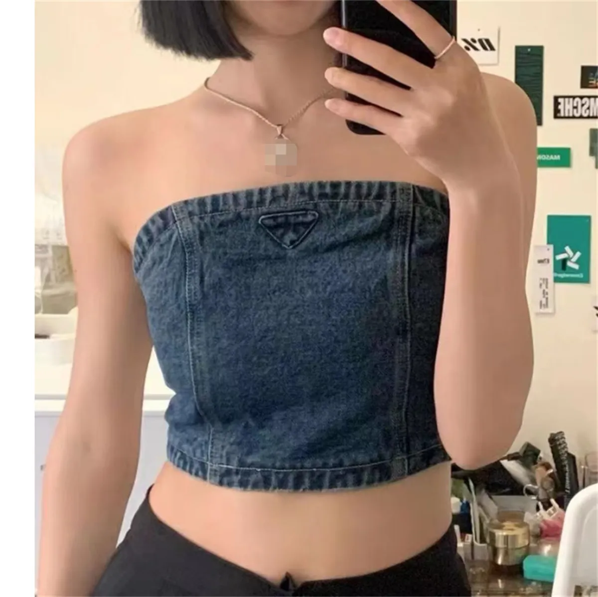 女性のセクシーなトップス：リブ付きタンクトップデニムショーツセット