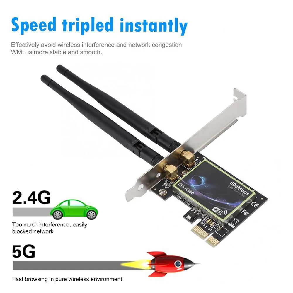 Netzwerkadapter Dualband 600 Mbit/s PCI-E Wireless-Netzwerkkarte 2,4 G/5 GHz PCI Express 802.11 b/g/n Gigabit Ethernet WiFi-Adapter für Desktop-PC 230701