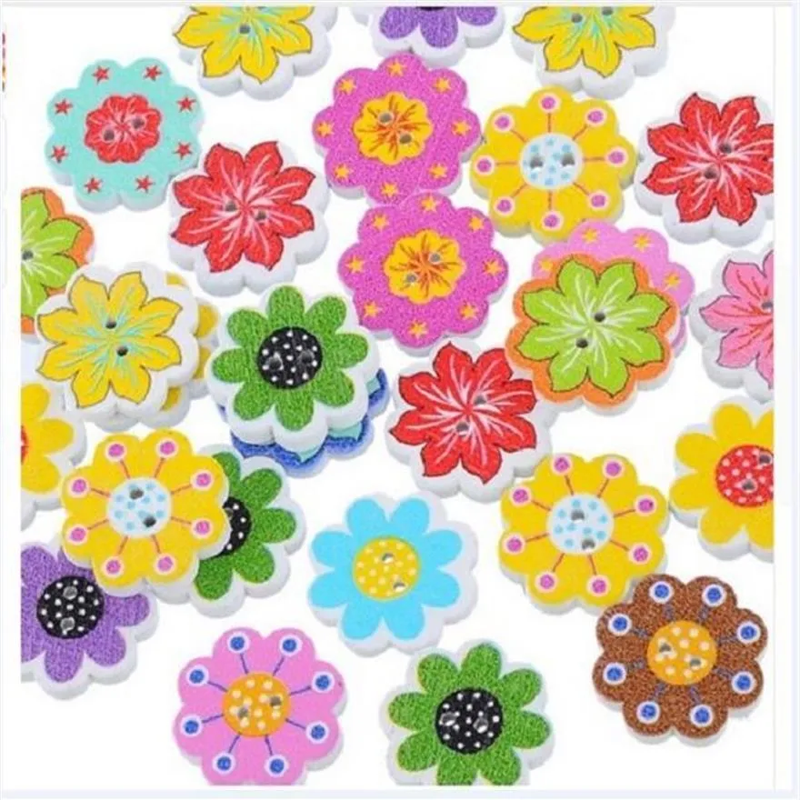 Botões de madeira coloridos 20mm flores 2 furos para caixa de presente artesanal scrapbook artesanato festa decoração faça você mesmo favor acessórios de costura259a