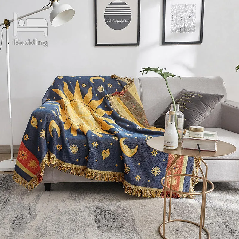 Fodere per sedie Sun God Moon Stars Helios Asciugamano per divano Fodera decorativa Copriletto Coperta con nappa Addensare Plaid antiscivolo Copridivano Copridivano 230701