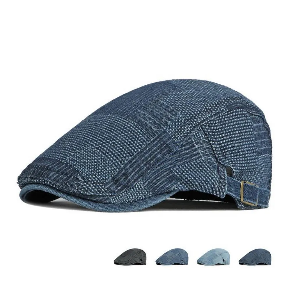 Homme rétro béret Denim Boina gavroche chapeau Style britannique Patchwork Design peintre 56-60cm 2023 nouveau en casquette plate BL0086