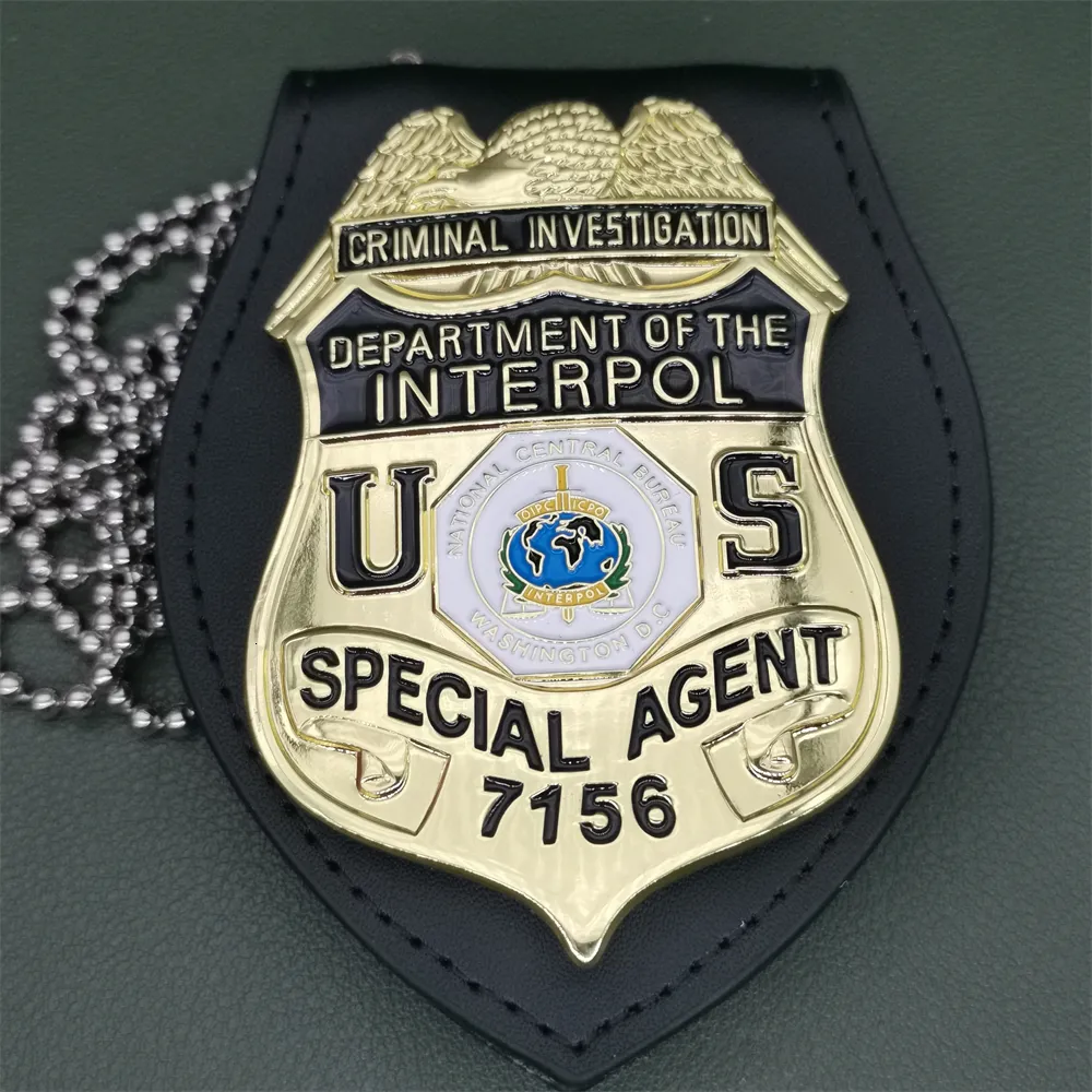 Decorative Objects Figurines US DEPARTMENT OF THE INTERPOL Special Agent Metal Badge NO7156 Cosplay Detective Movie Prop Halloween Gift 230701