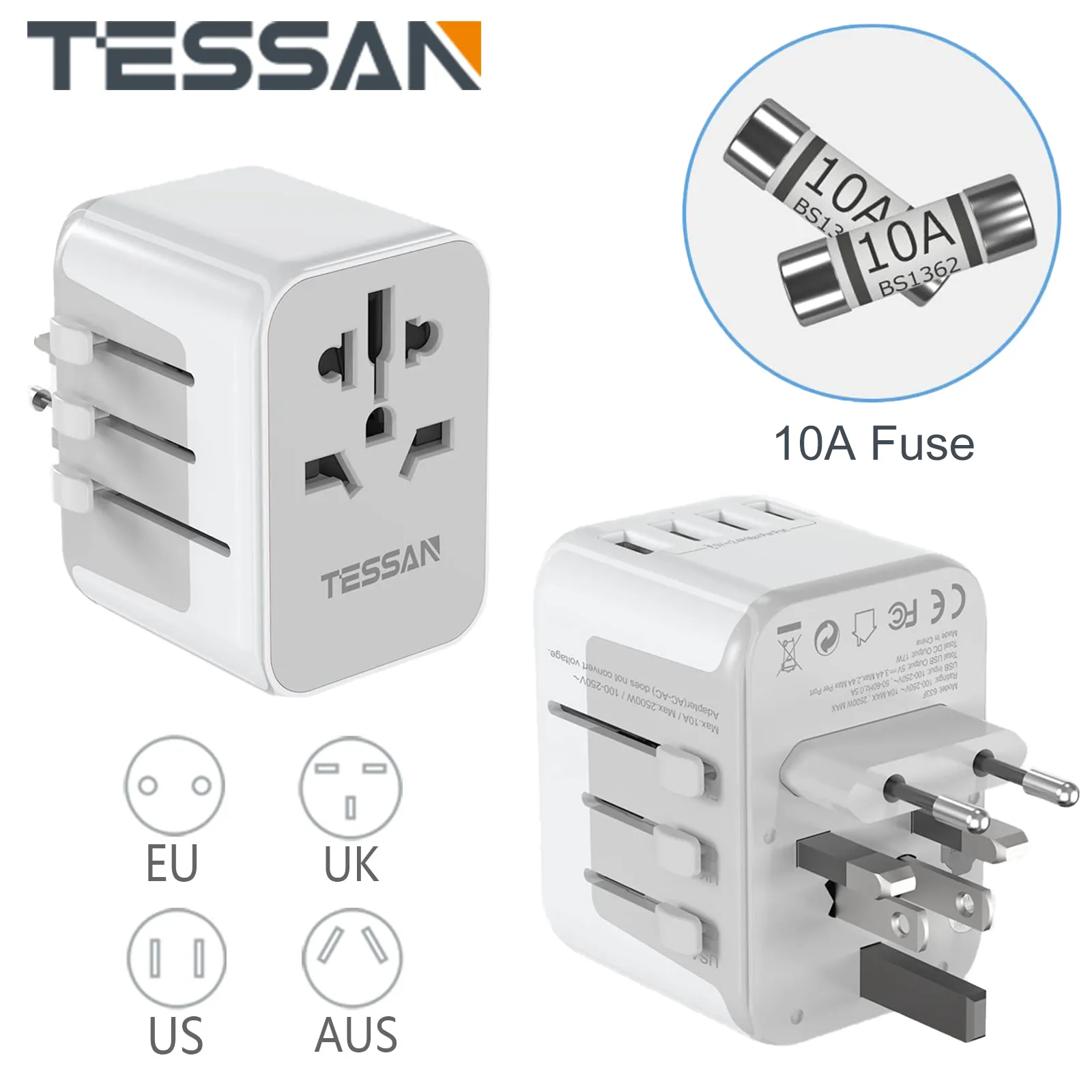 TESSAN Adaptador de enchufe de EE. UU. a Reino Unido, adaptador de enchufe  de viaje tipo G Reino Unido, adaptador de corriente Irlanda, Escocia