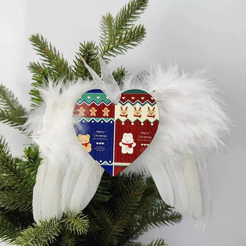 Wholesale Sublimation Christmas Feather Pendant White Blank MDF Heat Transfer Christmas Decorations 2.8inch Round Heart Double Side For Sublimating A12