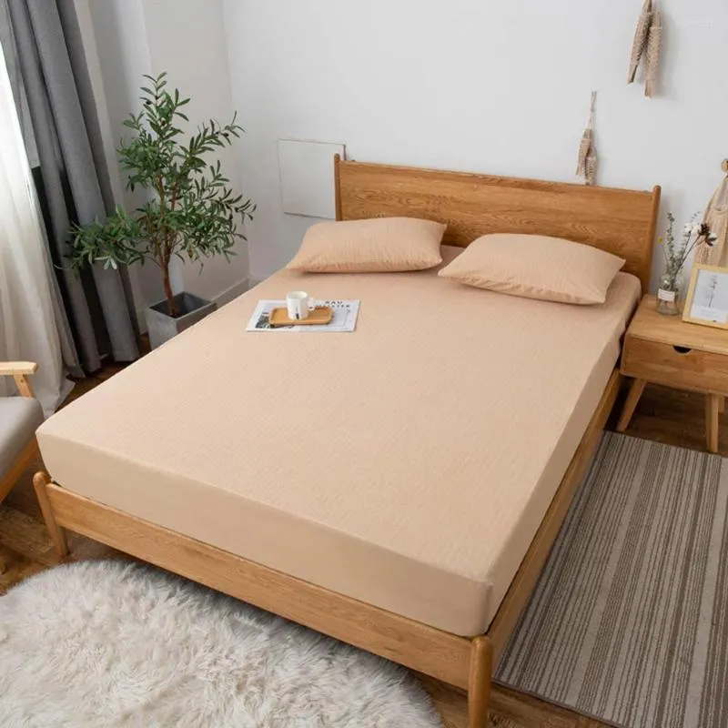 Sheets Japanese Solid Light Tan Water-proof Fitted Sheet(With Elastic Band) Bed Mattress Protective Cover Cotton Towel Polyester