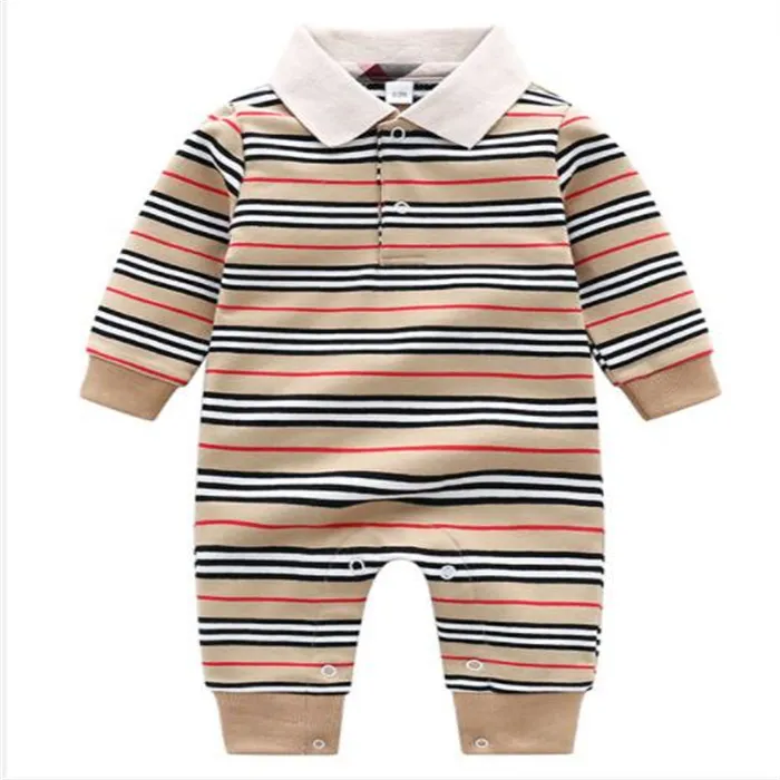 Conjunto de roupas infantis macacão de bebê menino menina macacão manga longa 100% algodão 0-24 meses roupas infantis infantil listrado lapela tricô bodysuit