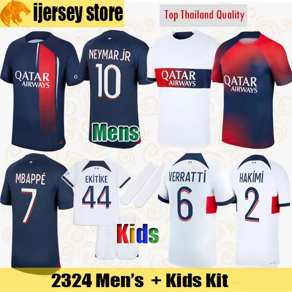 23 24 Maillot de foot Voetbalshirts MBAPPE 2023 2024 MESSIS HAKIMI SERGIO RAMOS FABIAN PSGs Camiseta NEYMARs JR EKITIKE VERRATTI Voetbalshirt Heren Jersey Kids Kit