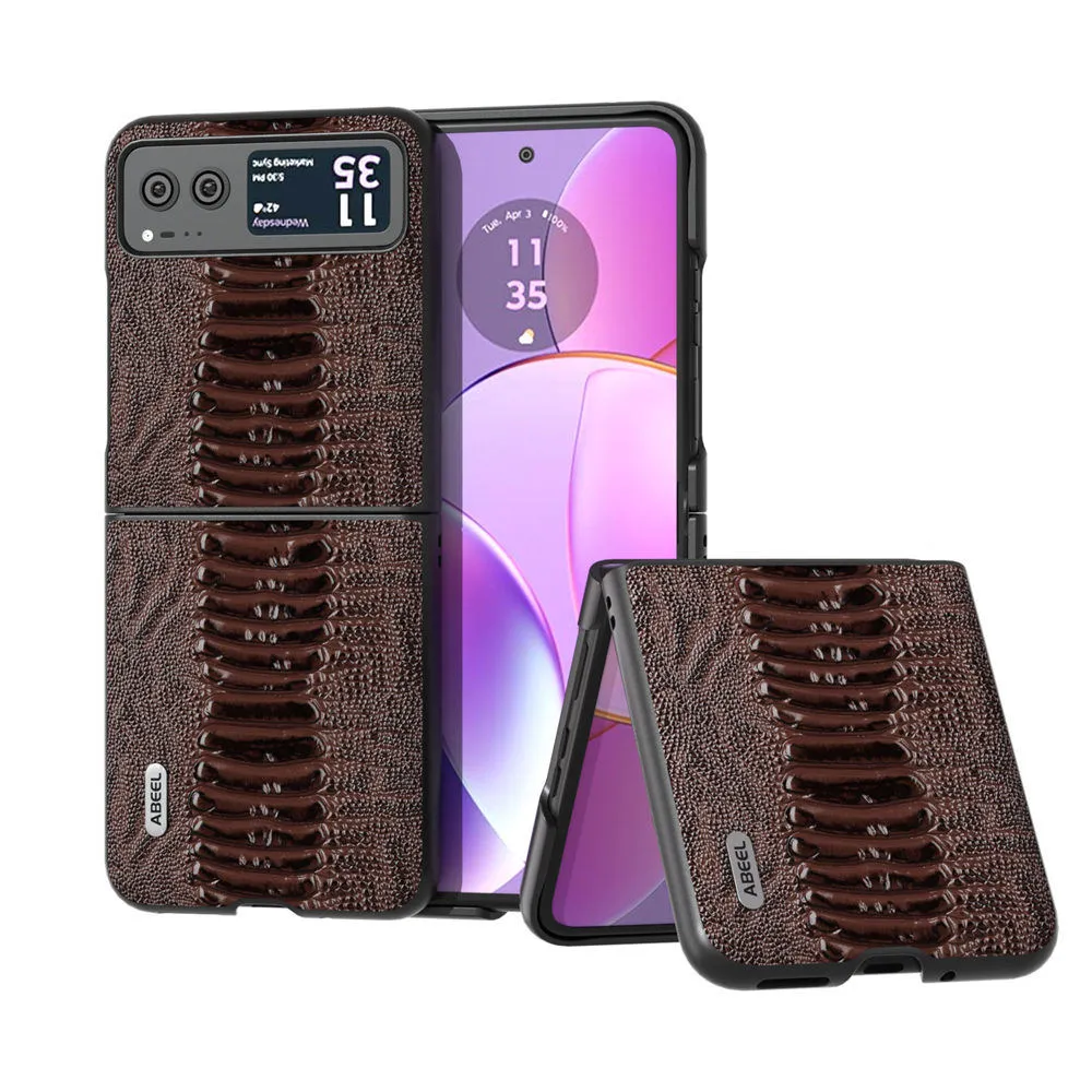 Äkta läder strutsfot slim fodral för Motorola Moto Razr 40 Retro Business Armor Back Cover