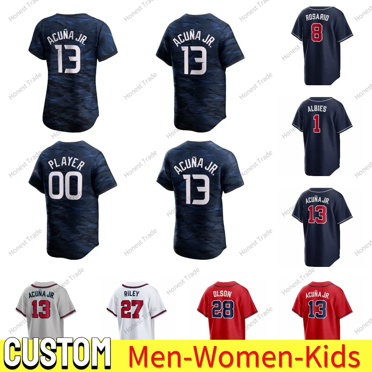 Anpassad basebolltröja 99 Spencer Strider Bijan Robinson Dale Murphy Matt Olson Harris II Hank Aaron Ozzie Albies Chipper Jones Acuna Jr. All Star Men Kids Women