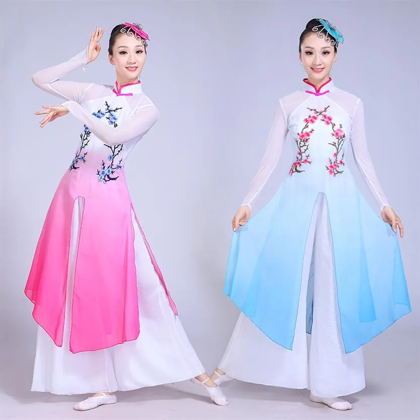 古代中国のコスチューム新しいスタイルのクラシックダンスコスチューム女性のエレガントな傘ダンスファン257o