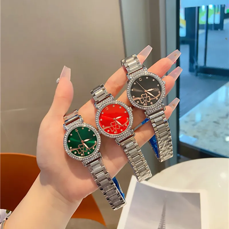 Fashion Full Brand Wrist Watch Women Ladies Crystal Flower Style Luxury With Logo Designer Steel Metal Band Quartz Clock CH96
