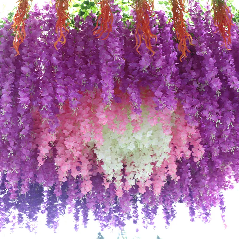 12Pcs Artificial Wisteria Flower String Wedding Ceiling Wall Hanging Backdrop Decor Garden Holiday Hotel Layout Home Decoration Wisteria Flower Strips