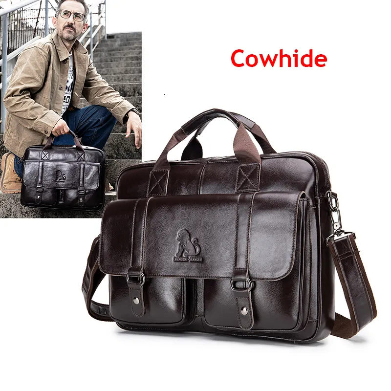 Maletines Maletín de cuero genuino para hombre Bolso de cuero de vaca Laptop Office Work Messenger Crossbody Side Bag Maleta 230701