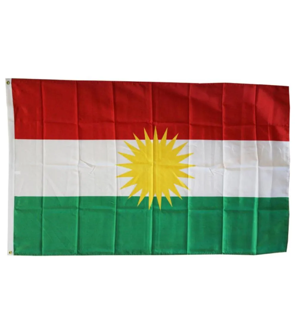 쿠르드족 국기 국가 국기 3039x5039ft 100D 폴리 에스테르 생생한 컬러 2 개의 황동 그로밋 3445541