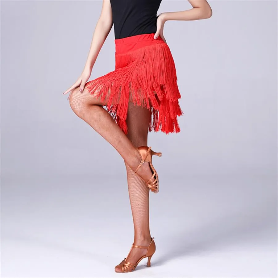 Scenkläder latin danskjol kvinnor sexig flerskikts tofs kjolar fransar tränar balsal cha salsa samba dancing kläder dl4249236y