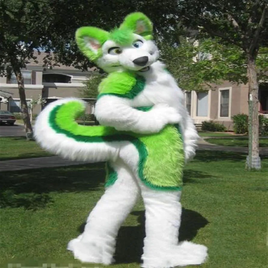 2019 fábrica nova fursuit verde husky fantasia de mascote de pelúcia tamanho adulto trajes de festa de natal de halloween257p