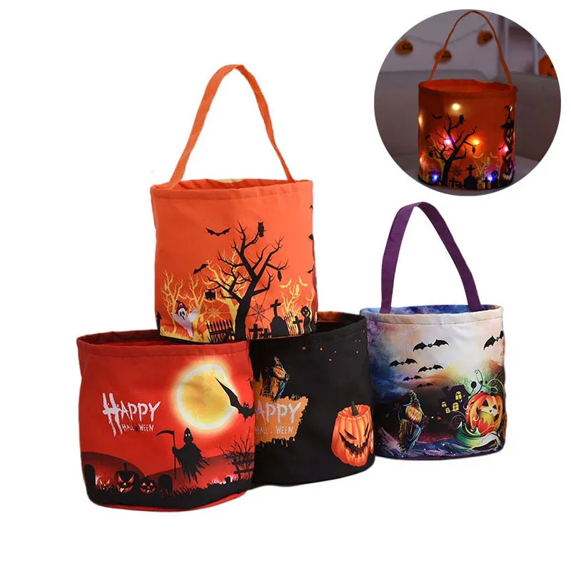 Halloween -Party -Süßigkeitenbeutel leuchten Trick- oder Behandlungsbeutel Mehrzweck wiederverwendbarer Goody Eimer Basket Einkaufsbeutel leichte hw0045