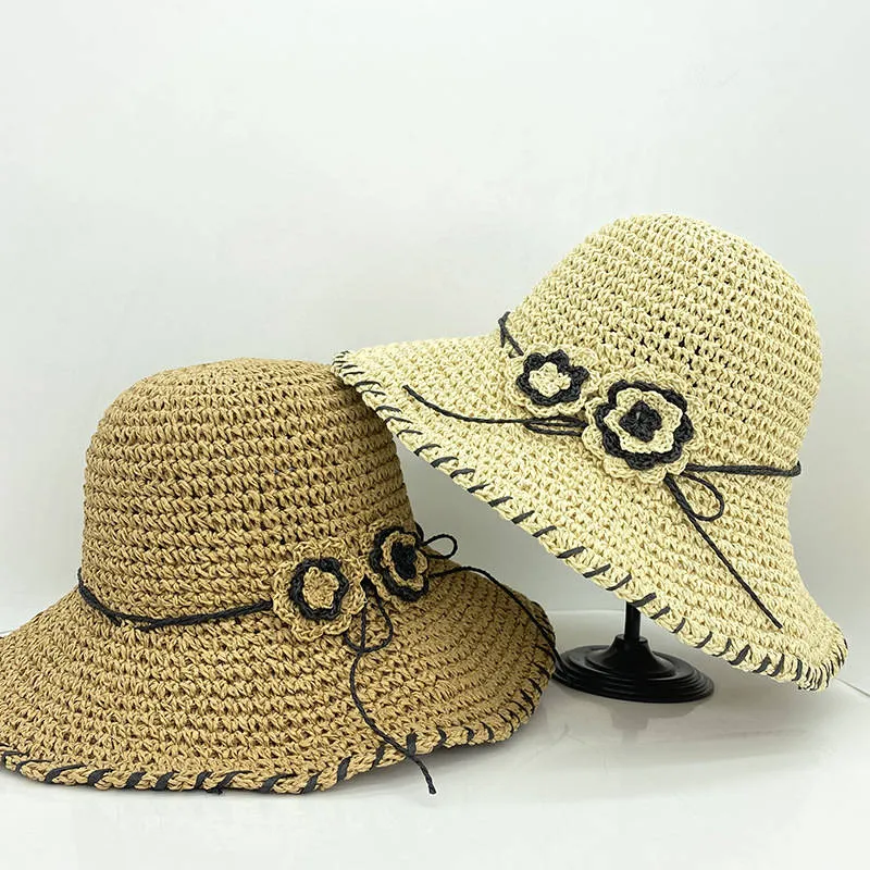 Summer UV Protection Foldable Chapeau En Paille Big Brim Cap Women's Wide-brimmed Floppy Breathable Straw Hat Beach Travel
