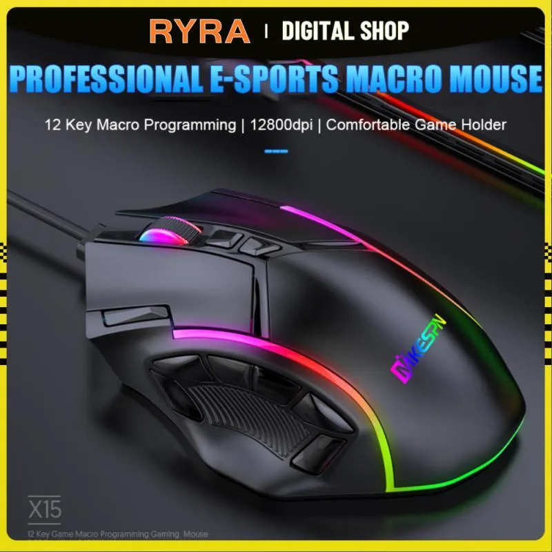 Myse Ryra Professional Gaming Mysz 12 przycisków LED Optical USB Wired Myszy RGB Lekkie Efekty dla Pro Gamer High Quality Game Chicken Game