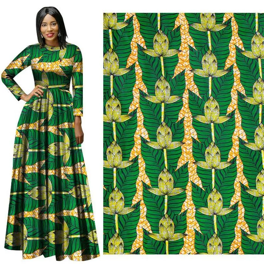 African Wax Print Fabric binta real Wax Fabric Ankara African Batik Breathable Cotton Green flower Fabric for dress suit2994