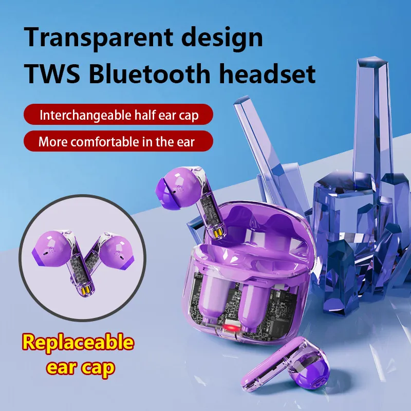 新製品プライベートモデルBluetoothヘッドセット透明倉庫ワイヤレスBluetoothヘッドセットTWSバイノーラルスポーツヘッドセット
