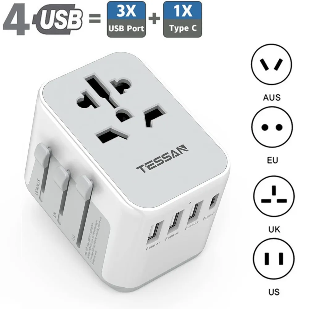 Prise De Câble Dalimentation TESSAN Adaptateur De Voyage Universel  Adaptateur De Prise International Convertisseur De Chargeur Mural Avec 4  Ports USB Vers EU AU UK USA 230701 Du 13,57 €