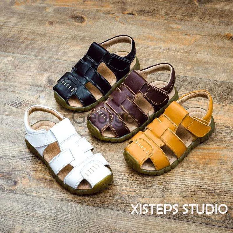 Sandalen XISTEPS Kinder Echtes Leder Sandalen Für Jungen Mädchen 2023 Sommer Strand Sandale Kinder Antislip Echte Leder Schuhe Kinder Schuhe J230703