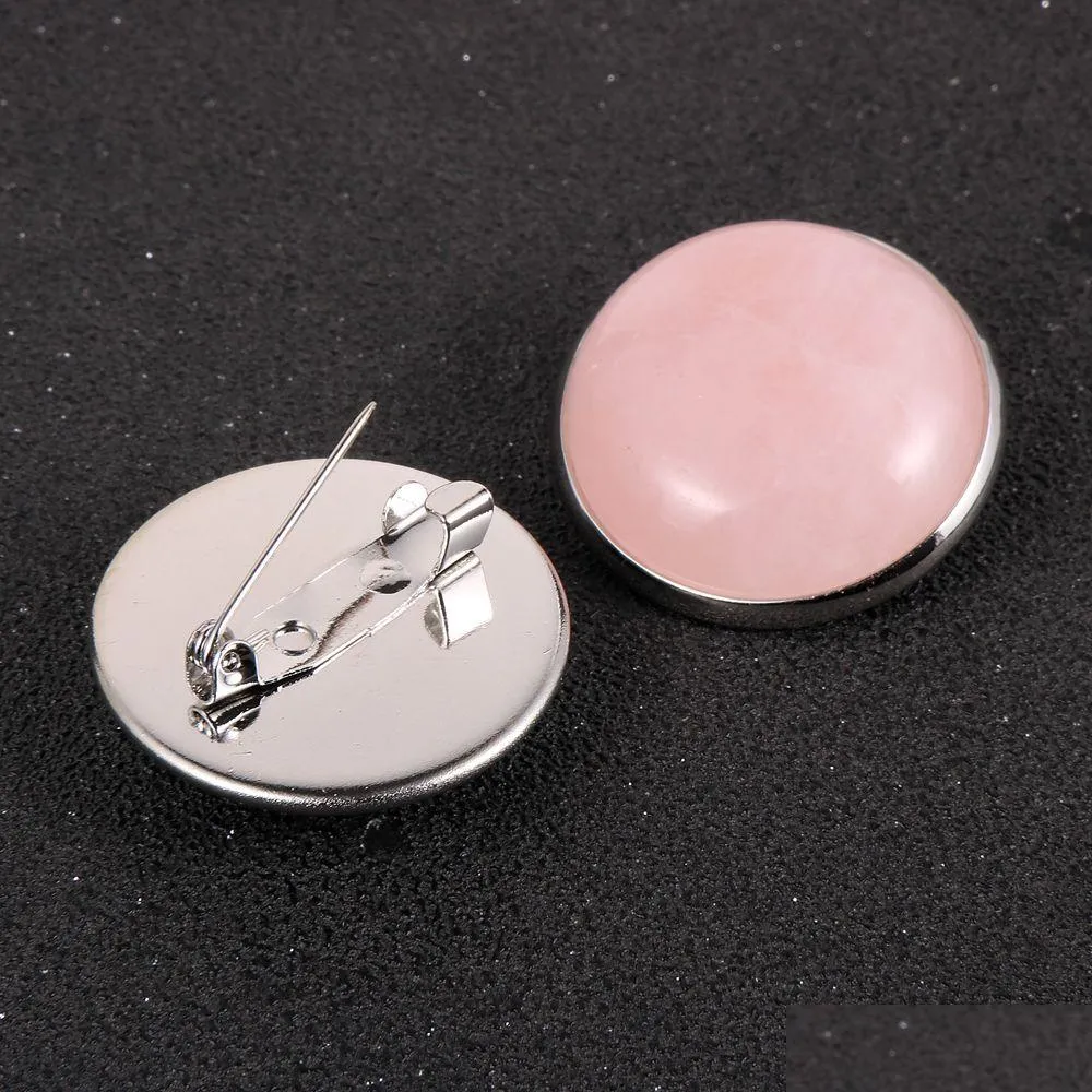 Pins Broschen Frauen Männer Naturstein 25 Mm Cabochon Brosche Tigerauge Türkisen Tasche Kleidung Opal Kristall Pins Grün Abzeichen Schmuck D Dh05H