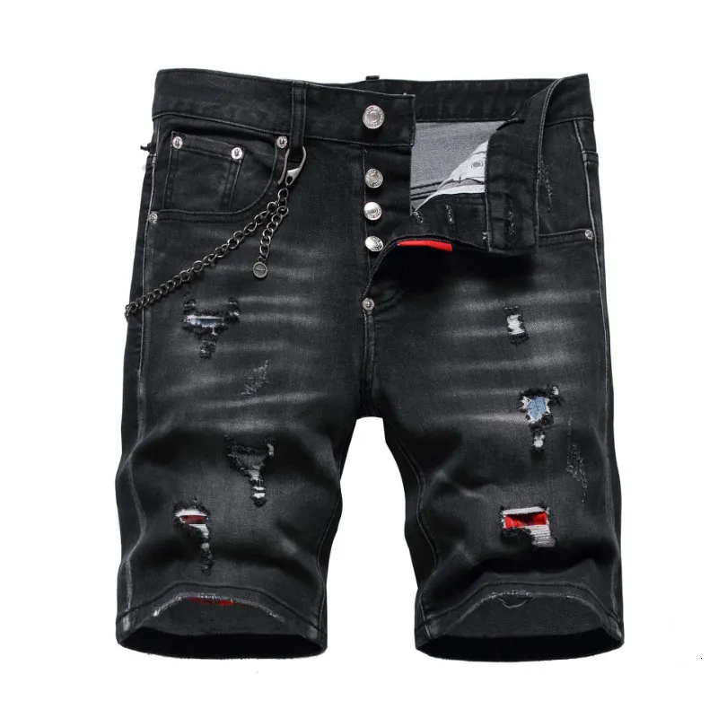 Heren Jeans Mannen Zwarte Denim Shorts Zomer Gaten Shorts Jeans Hoge Kwaliteit Mannelijke Stretch Fit Ripped Denim Jeans dsq Shorts Maat 44 230701