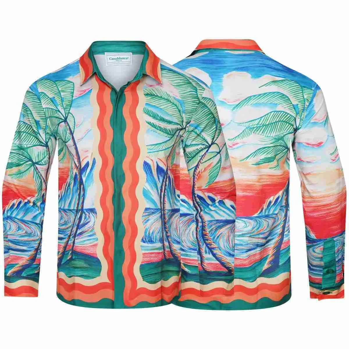 Casa Designer Moda Giyim Gömlekleri Takipler 2023 Yeni Kazablanka Rüzgar Ağacı Yağlı Boya Erkekler İçin Uzun Kollu Gömlek Kadın Kazablanka