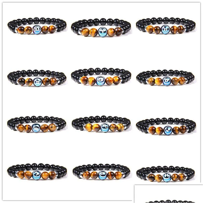 Perlé 12 Brins De Charme Du Zodiaque Bracelet Constellation Signes Oeil De Tigre Pierre Perles Bracelets Pour Femmes Hommes Couple Horoscope Mode B Dhrzg