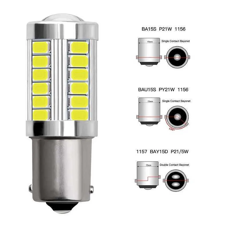 1156BA15S P21W LED Ampoule Ambre Jaune Super Bright Ampoule 6000K 5630 33  SMD Voiture Avant et