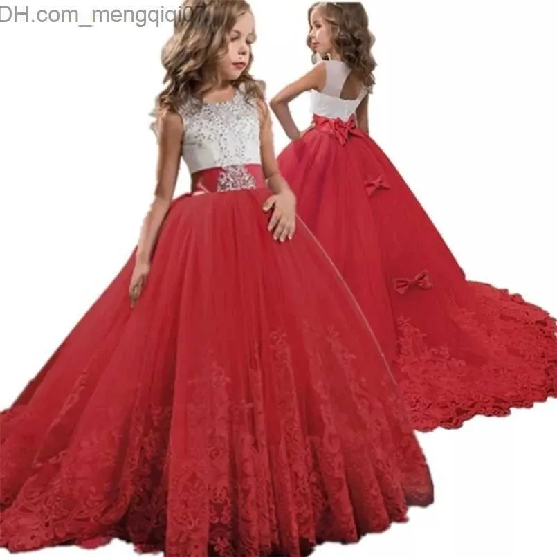 Abiti da ragazza Abiti da ragazza Ragazza rossa Ricamo in pizzo Abito da festa di compleanno di Natale Fiore Abito da sposa Abiti da cerimonia per bambini per ragazze Vestiti per adolescenti 6 14 anni Z230704