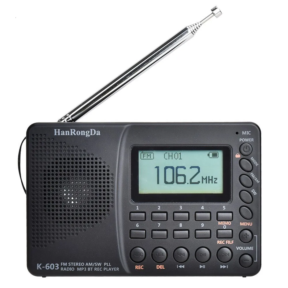 Radio Portable Radio AM/FM/SW/BT/TF Pocket Radio USB MP3 Digital Recorder obsługę TF Bluetooth 230701