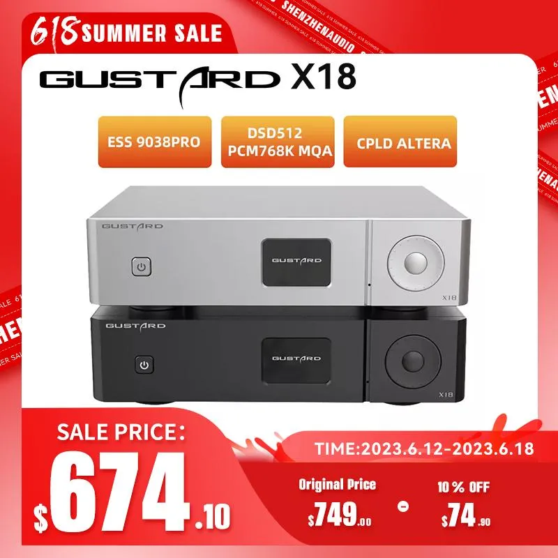 Усилители Gustard X18 Декодер Mqa Es9038 Pro Bluetooth 5,0 Xu216 Процессор Ldac Hd Pcm768khz Dsd512 Высокопроизводительный аудио ЦАП