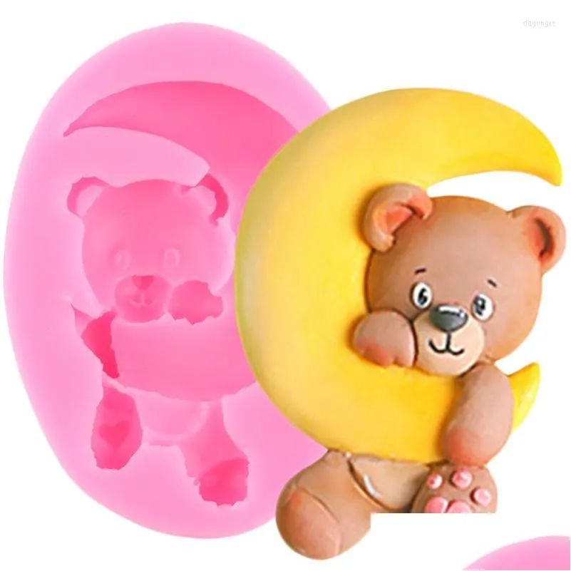 Stampi da forno Mods 3D Moon Bear Sile Mold Baby Birthday Cake Decorazione Strumenti Fondente Cioccolato Candy Resina epossidica Mod Accessori fai da te Dhybe