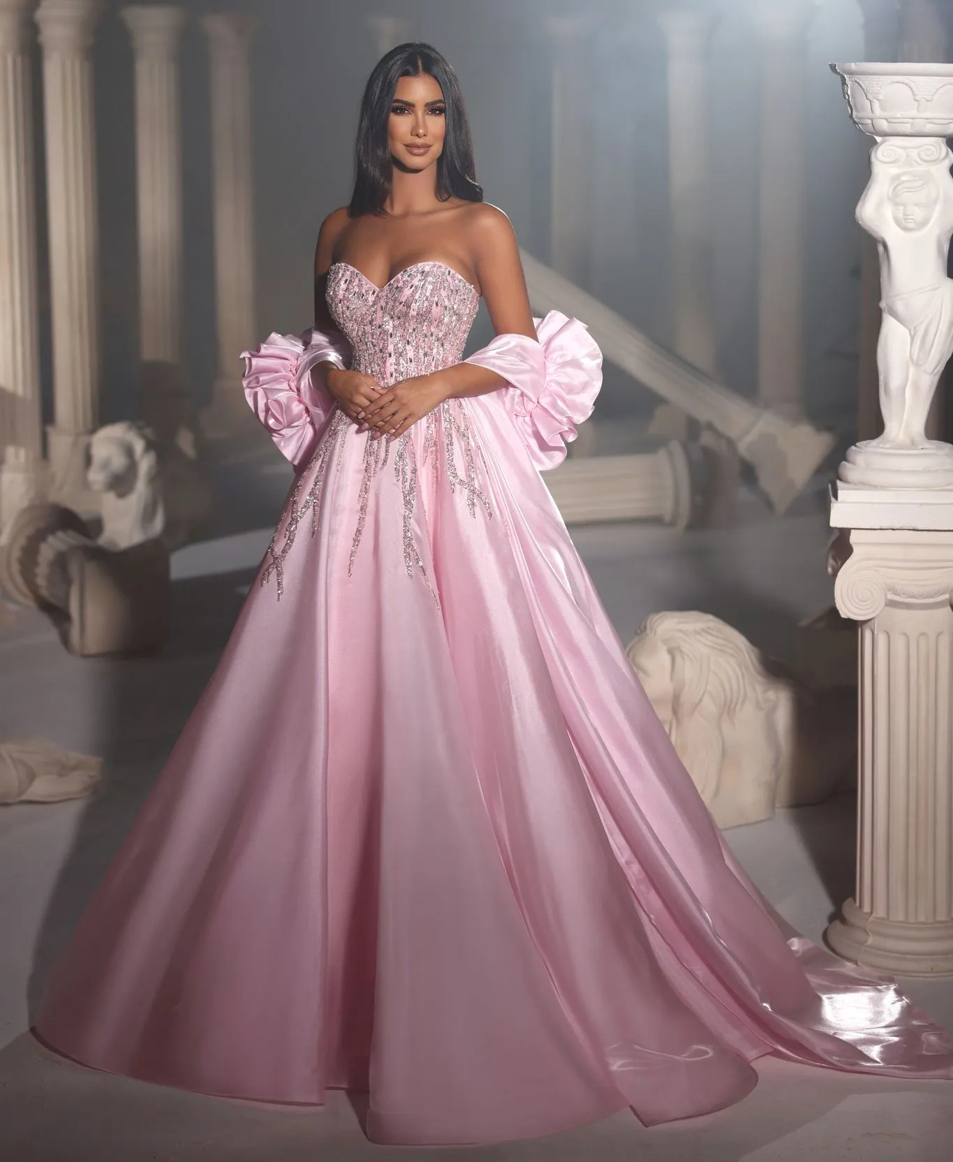 Rose longue 2023 robes de bal perlées paillettes une ligne robes de soirée de soirée Appliqued formelle tapis rouge robe d'occasion spéciale