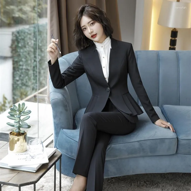 Women's Two Piece Pants Office Lady Pant Suits Business Work Blazer Set Women 2 Sets Black Trousers Jacket Pantsuits Female 2023 Formal