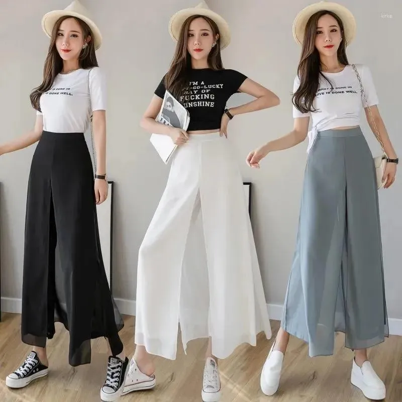 2023 Summer Womens Chiffon Pants With Split Wide Leg Skirt Palazzo Straight  Loose Wide Trousers Women For Fashionable Harajuku Style From Kirke, $15.42