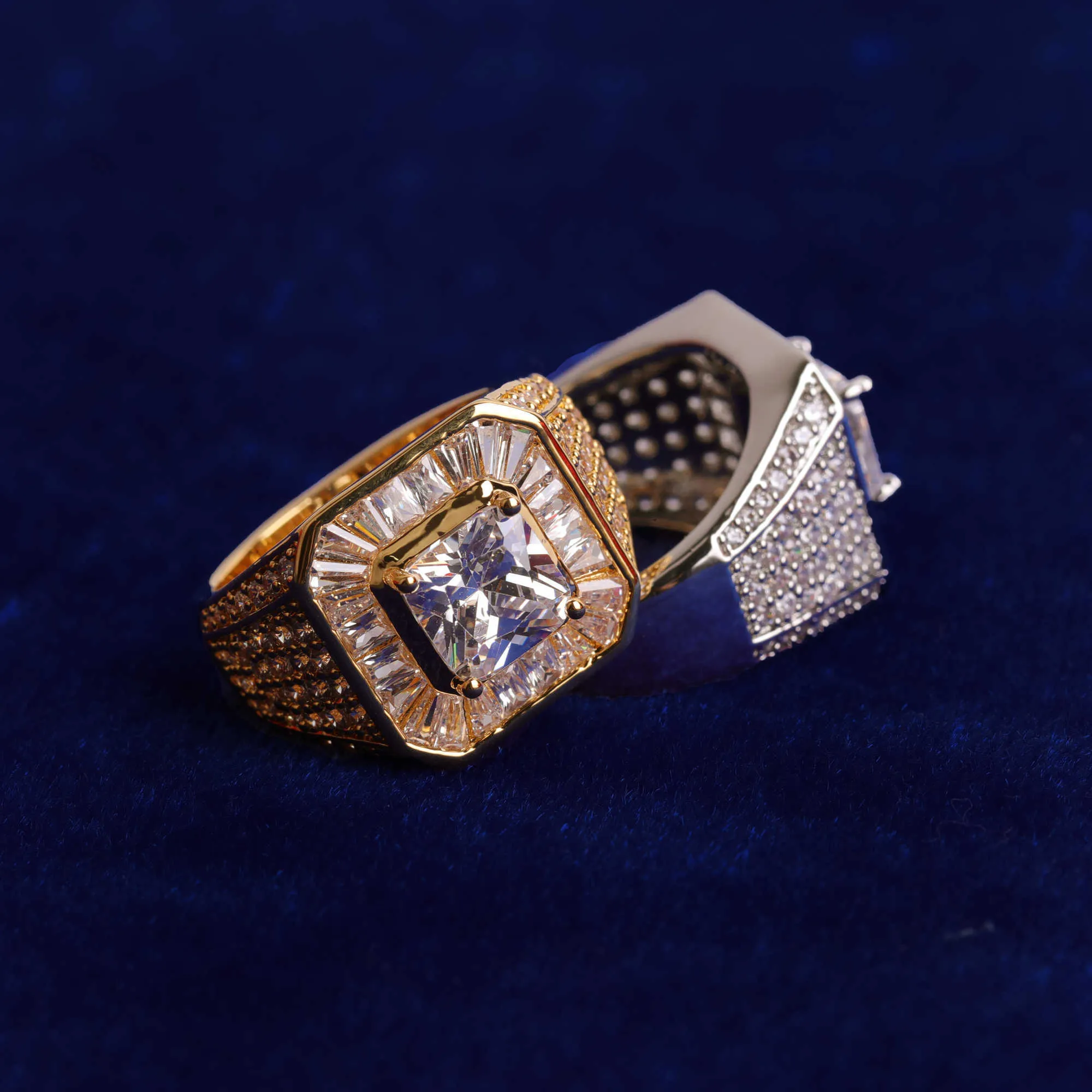 Mens Hip Hop Jewelry Real Gold Plated Diamond Cluster Mens Ring With