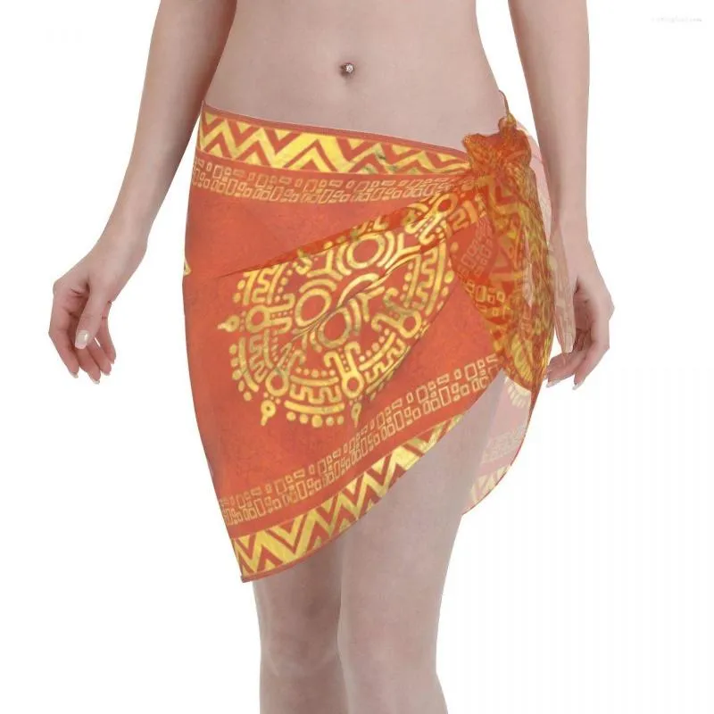 Maillots de bain pour femmes Sexy femmes or calendrier aztèque symbole du soleil Polyester paréo écharpe couvertures Bikini Cover-Up Sarong jupe courte