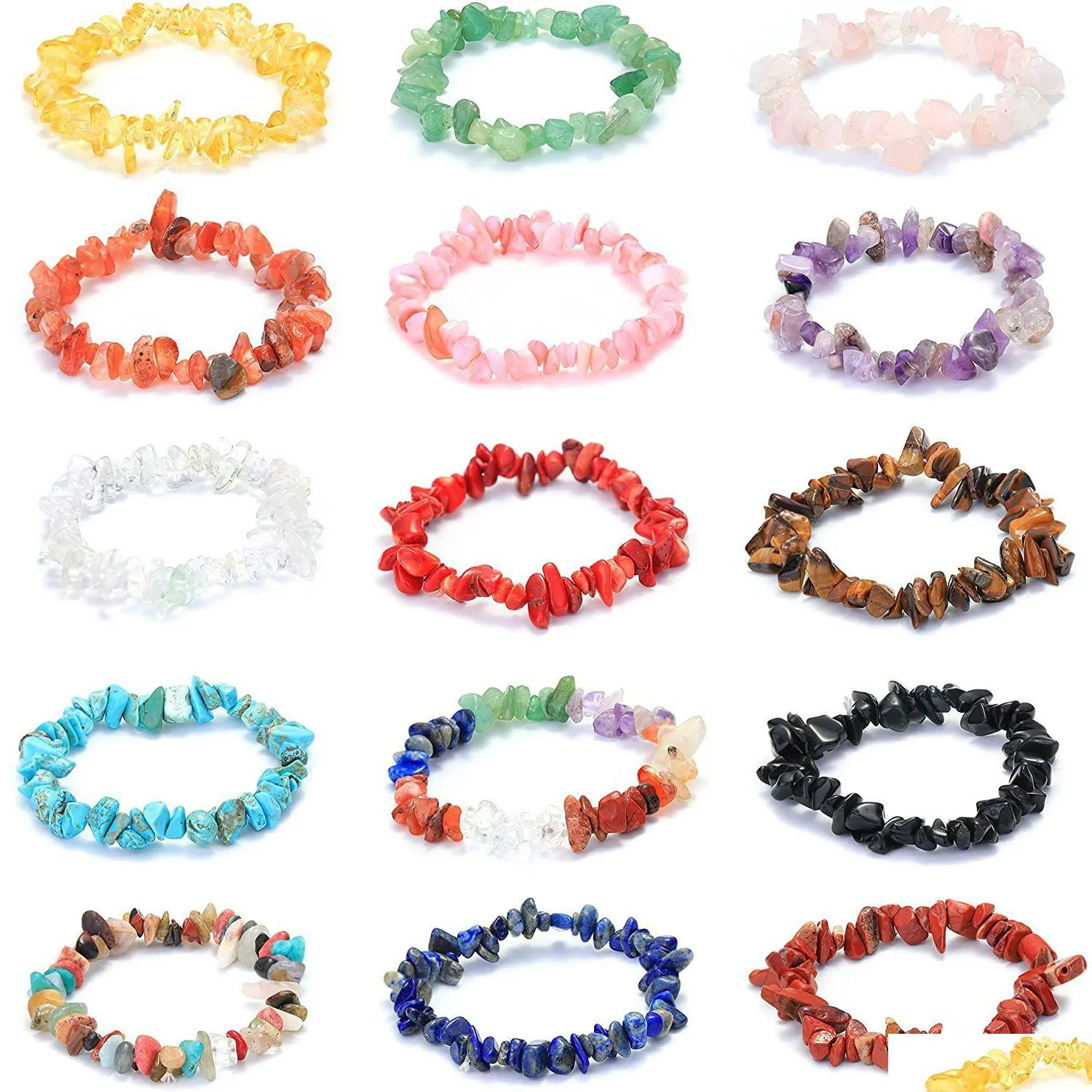 Bracelet en perles de pierre gemme naturelle Irregar Crystal Stretch Chip Perles Nets Bracelets Bracelets Bracelet à quartz pour les femmes Drop D Dhipg