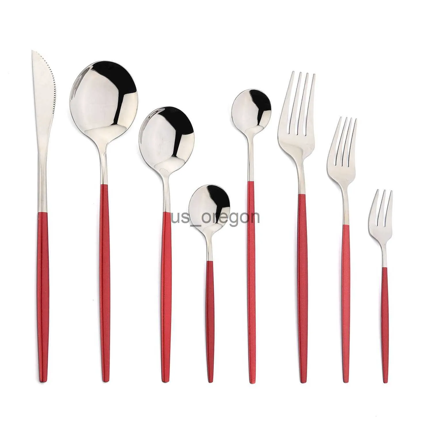 Bestickset JANKNG Bestickset Rött Bestickset Rostfritt Ste Knivgaffel Sked Bestickset Köksbord Bestick Bestick Silverset x0703